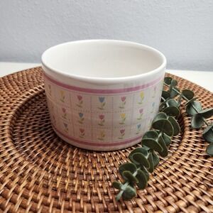 F.T.D.A. Floral Tulip Bowl Vintage Pastel Pink Blue Yellow Flower Pot Decor